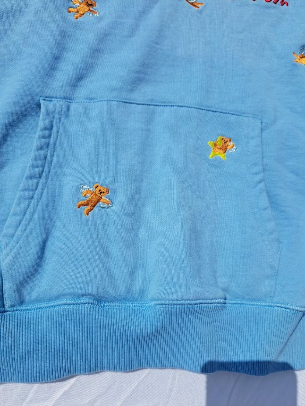 Teddy Fresh Angel Bear Graphic Embroidered Blue Hoodie Small Women's Streetwear - Picture 3 of 12